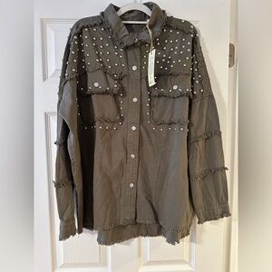 Elan Studded Jacket, Size Large, Olive Green, NWT